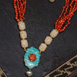  Turquoise- Coral and Pearl Pendant Necklace