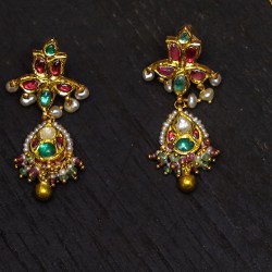 Gold and Multi-Jadtar Earrings