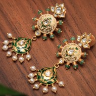 Green and White Meena Earrings