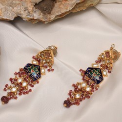 Blue Meena with Ruby Jhumki Earrings