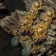 Gold and Carved Emerald Earrings