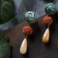 Coral Flower Tops with Aventurine Drop Earrings