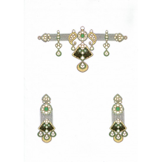 Pearl and Green Meenakari Kairi Set