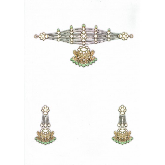 Pearl-Jadtar with Carved Gold Pendant Set