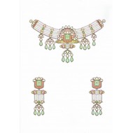 Pearl Necklace with Jadtar Pieces and Lotus -Jadtar Pendant Set