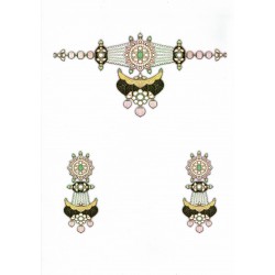 Pink Flower Jadtar Pendant Set