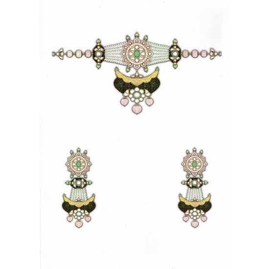 Pink Flower Jadtar Pendant Set