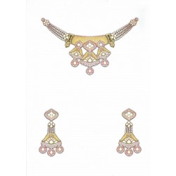 Chitrelu Gold and Pink Jadtar Pendant Set