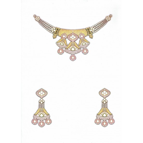 Chitrelu Gold and Pink Jadtar Pendant Set