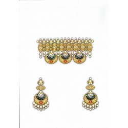 Chitrela Gold Pieces with Chitrela Gold Chaand Hanging Choker Set