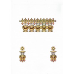 Gold Oval-Chaand with Jadtar Pieces Chokar Set