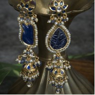 Carved Blue Sapphire  Earrings