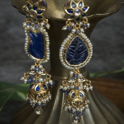 Carved Blue Sapphire  Earrings