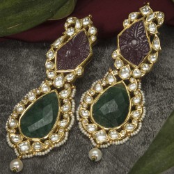 Carved Ruby and Emerald with Jadtar-Moti Earrings