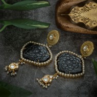 Gold Tops with Carved Tourmaline  Earrings