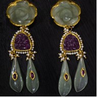 Flower Aventurine Tops with Carved Ruby and Aventurine Earrings 