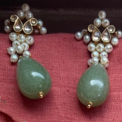 Pearl Tops with Green Aventurine Drops Earrings