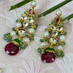 Gold-Jadau with Ruby Drop Earrings