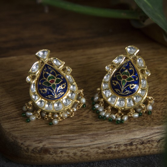 Pan-Blue Meena- Jadtar Earrings