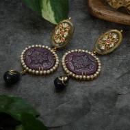 Multi-Color Jadtar-Flouride Tops with Oval Carved Ruby Earrings