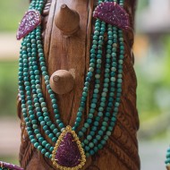 Turquoise necklace with carved Ruby pieces  and Carved Ruby Jadtar pendant 