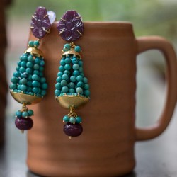 Turquoise Sair and Carved Ruby Earrings