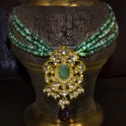 White Jadtar Carved Emerald Pendant and Necklace