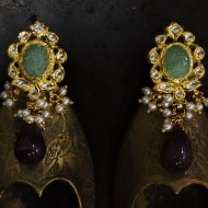 White Jadtar- Carved Emerald Earrings